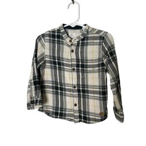Zara Baby 18-24 month Cream Black Plaid Flannel Button Up Cotton Unisex Neutral